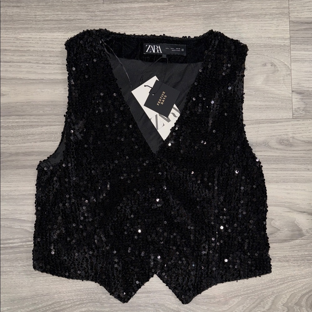 New Zara Black Sequin Vest